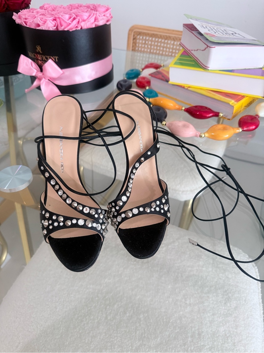 Black Crystal Alexandra Rich  Lace-Up Women’s Sandals